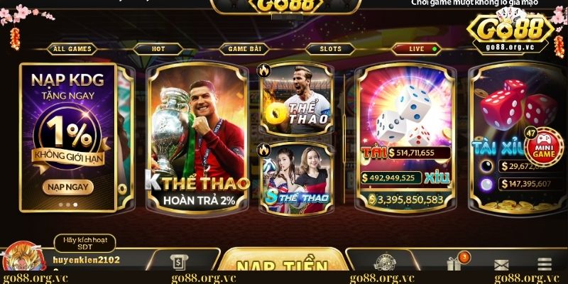 Sẽ được thưởng thức kho game hấp dẫn tại nền tảng GO88 